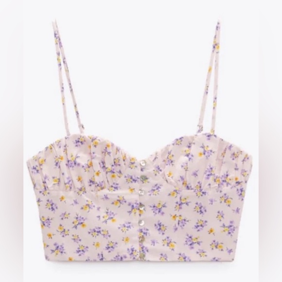 Zara Tops - ZARA Multicolored Floral Spaghetti Strapped Crop Top Stretchy Blouse Size L NEW